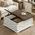 thumbnail image 6 of Spanspace Farmhouse Coffee Table with Storage, 31.5" Square Center Table with Dual Flip-Top Lids and Hidden Compartment, Rustic Wood Coffee Table for Living Room, Bedroom, Home Office, White, 6 of 10