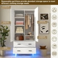 thumbnail image 4 of ChVans 71" Tall Armoire Wardrobe with Mirror & LED Lights , 2 Door Wood Wardrobe Armoire with 2 Drawers & Multi-Layer Shelves and Hanging Rod, Large Capacity Louver Storage Cabinet, White, 4 of 8