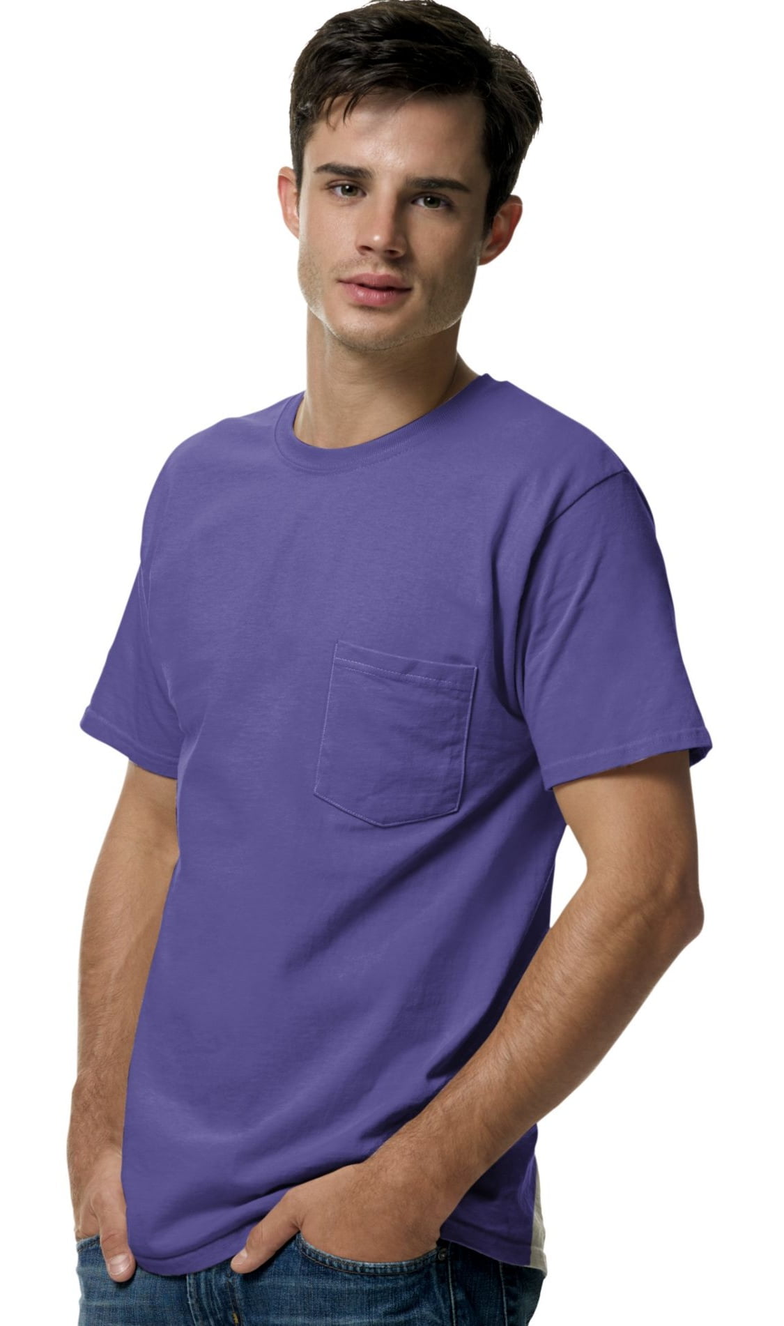 Hanes TAGLESS Men`s Pocket TShirt, 5590, M, Purple