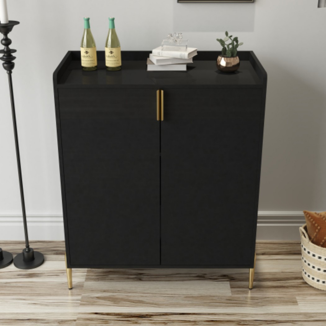 Wine Bar Cabinet, 2-Door Liquor Cabinet with 12-Bottle Wine Rack, Adjustable Shelf & Soft-Close Hinges, Sideboard Buffet Cabinet for Dining Room, Kitchen & Living Room, Black