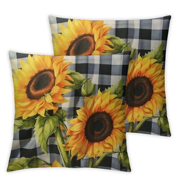 Sunflower Pillow Covers Summer Flower Black White Buffalo Plaid Decorative Throw Pillows Yellow Floral Pillow Cases Farmhouse Home Decor for Cushion Couch Sofa Outdoor
