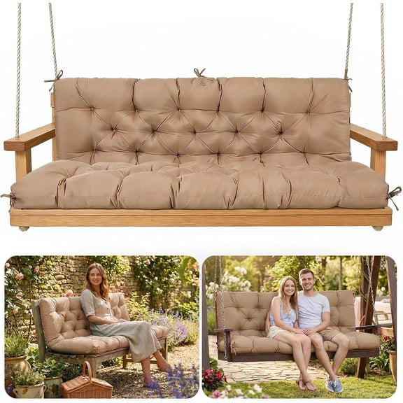 Porch Swing Cushions,Waterproof Swing Cushion for Outdoor Furniture,Thickened 2-3 Seater Replacement Patio Cushion with Ties & Backrest,Outdoor Bench Cushion for Backyard,Garden,60 x 40 x 4.7 Inches