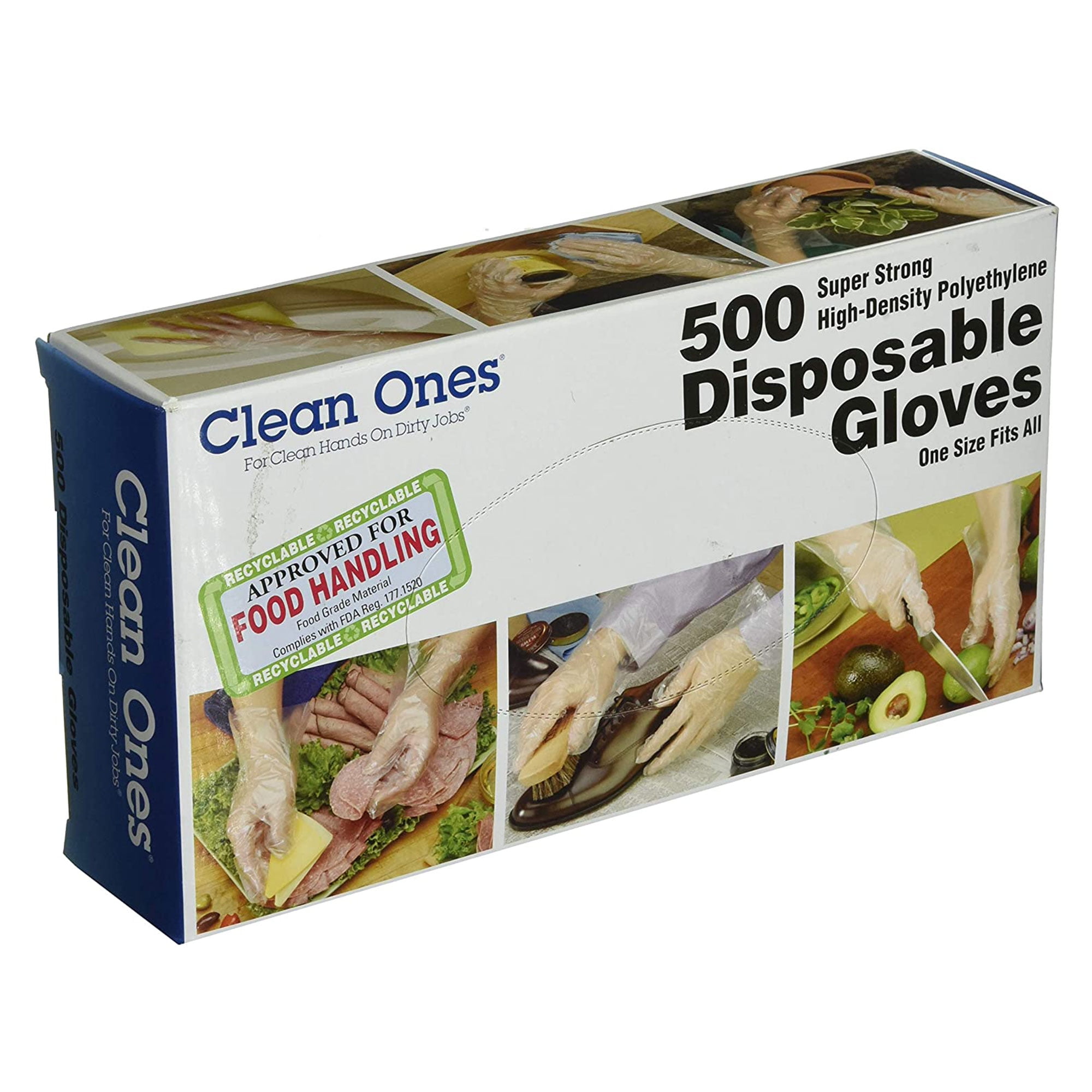 Clean Ones 500 Count Latex Free Disposable Food Gloves, One Size (2 Pack)