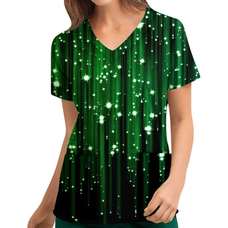 

SOOMLON St Patricks Day Shirts Womens Scrub Tops V Neck T Shirts Lucky Shamrock Graphic Tees Nursing Work Uniform with Pockets St Patrick S Day Outfit Short Sleeve Nursing Working Uniform Black M