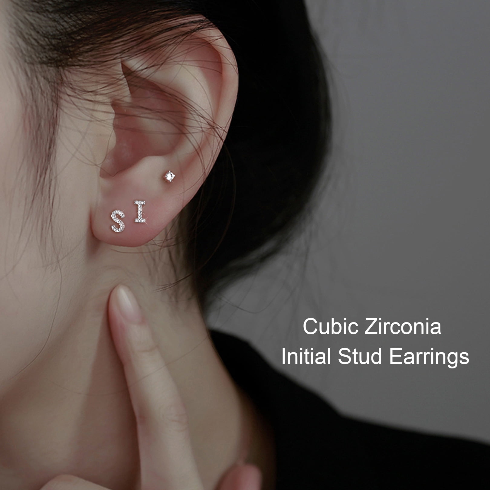 FOCALOOK Crystal Initial Stud Earrings for Women 925 Sterling Silver Hypoallergenic Dainty Tiny Letter S Sparkly Bling Cubic Zirconia Earrings Jewelry Gift