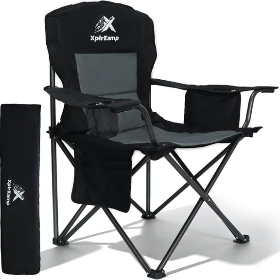 XplrKamp Oversized Camping Chairs for Adults up to 500LBS, Heavy Duty Folding Portable Lawn Chair for Outdoor Travel Fishing Beach Picnic,Grey