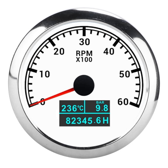 3-in-1 6000RPM Universal Tachometer Gauge Water Temp Oil Pressure Hour Meter IP67 Waterproof 10 in / 25.4 cm
