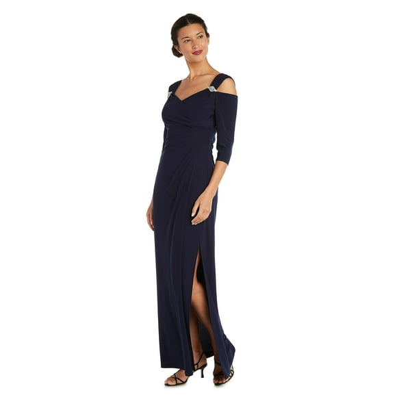 R&M Richards Robe Grande Occasion Spéciale pour Femmes Taille Empire Épaules Dénudées avec Manches, Marine, 22 Plus