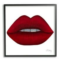 Stupell Industries Red Lips on White Beauty & Fashion Painting Black Framed Art Print Wall Art, 17 x 17