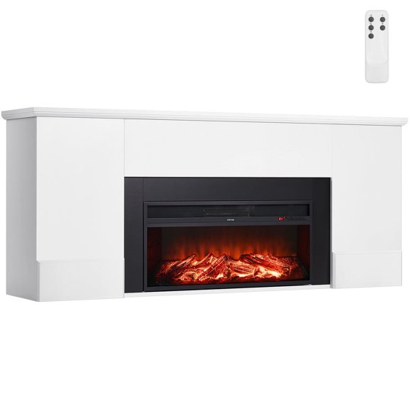 VEVOR 75 inch Freestanding Fireplaces, 1500W 5120BTU Fake Electric Fireplace Stove Heater with Mantel, Overheating Protection, Adjustable Flames,Timer, Remote, for Living Room,Bedroom,White