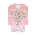 thumbnail image 5 of CYMMPU Summer Trendy Shirts 3/4 Sleeve Blouses for Women Dressy Casual Tunic Tops Loose Fit Floral Pattern Pleated V Neck Spring Tops Flowy Tops T-Shirts Pink XL, 5 of 5