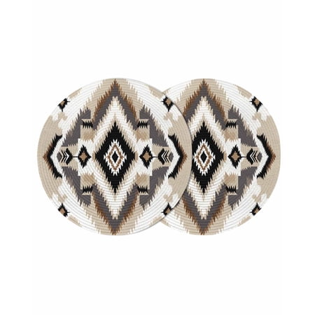 Black Brown Round 15 Inch Placemats Set of 2 Boho Vintage Southwestern Ethnic Geometric HeatResistant Non Slip Place Mats for Dining Table Wipeable Braided Kitchen Table Mats for Housewarming