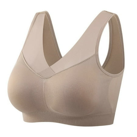 qolati Hatmeo Posture Correcting Bras Womens Seamless Wirefree Gathering Bra Plus Size No Underwir Sports Bra Push Up Bra Khaki XXXL