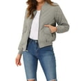 thumbnail image 1 of INSPIRE CHIC Women's Stand Collar Zip Up Raglan Sleeves Bomber Quilted Jacket XS Gray, 1 of 6