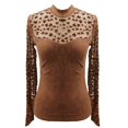 thumbnail image 4 of Bovemsi Women's Spring Sexy Love Weaving Flower Mesh Splicing Long Sleeve Slimming Bottom T Shirt, Brown Summer Women's Long Sleeve T-Shirts, L, 4 of 9
