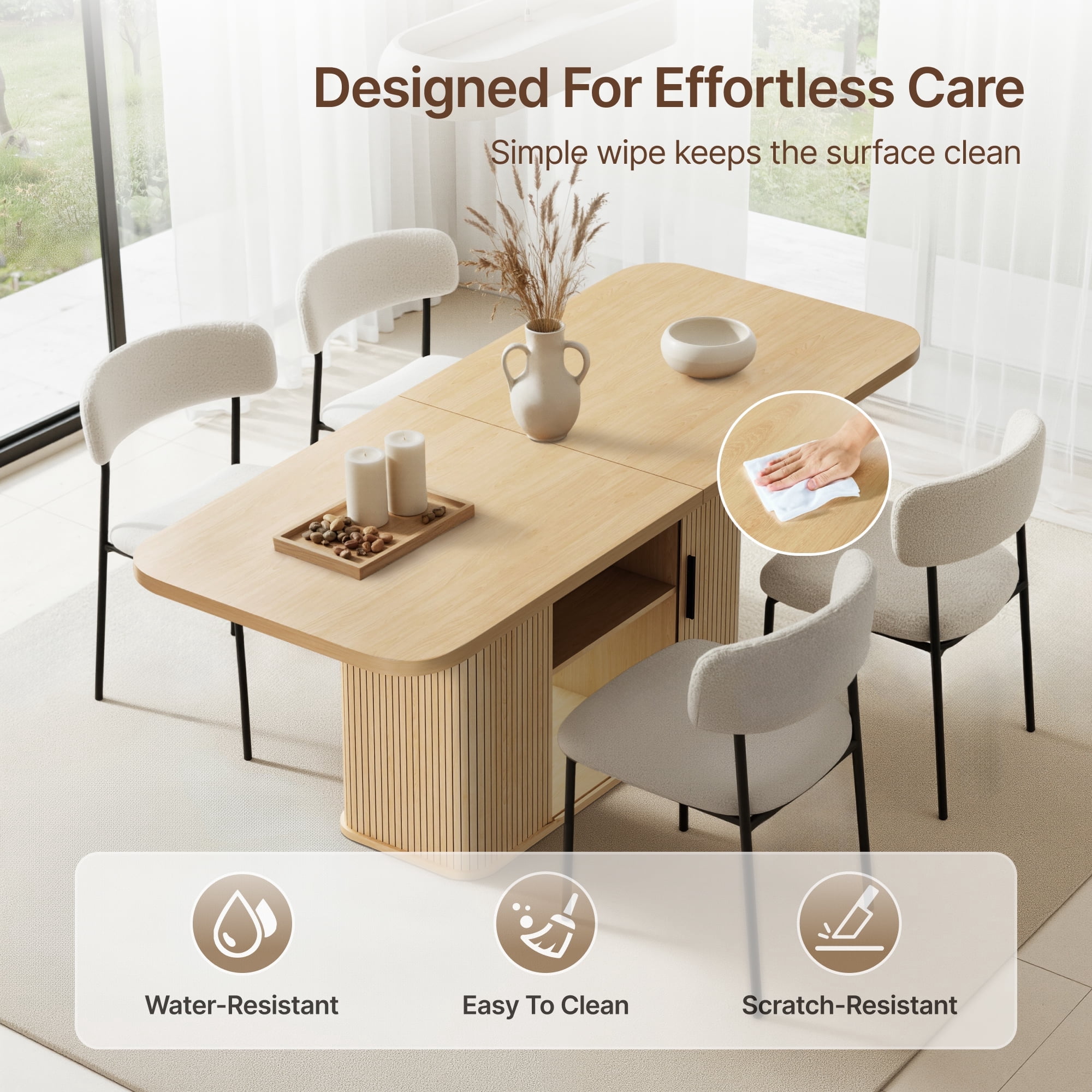 SUNCOZE 70-Inch Dining Table with Storage Shelves, Scratch-Resistant 1.38" Thick Top, Wood  Finish, Multi-Use for Dining Room, Kitchen, Office (Seats 4-8)