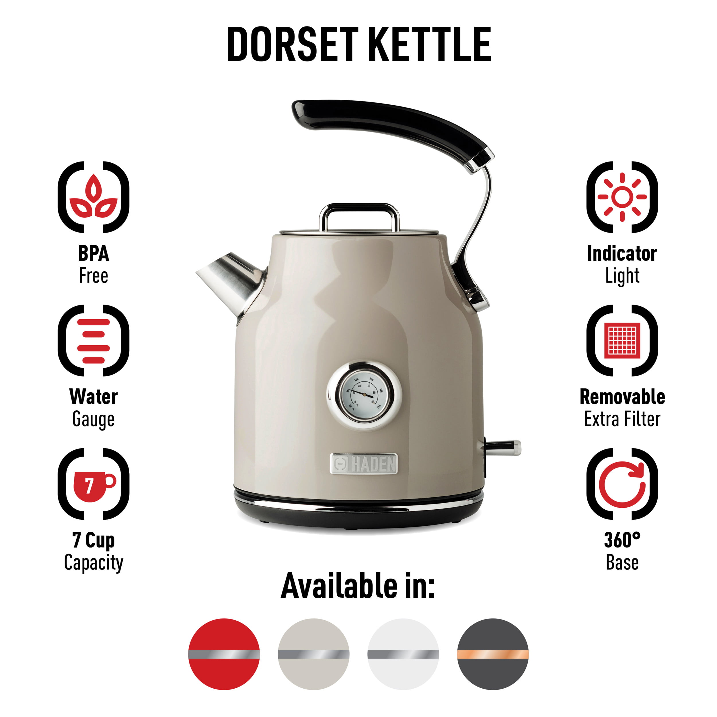 Haden Dorset Stainless Steel Cordless Electric Kettle - Putty, 1.7 L -  Fry's Food Stores
