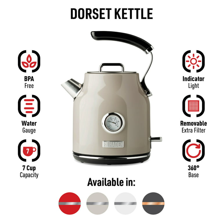 Haden Perth 1.7 Liter Stainless Steel Electric Kettle with Auto Shut-Off,  Gray