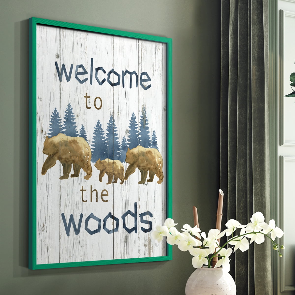 Welcome to the Woods Framed Print in Green Solid Wood 11 x 14 Framed Print