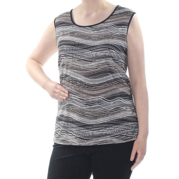 KASPER Womens Black Printed Sleeveless Jewel Neck Casual Top 2X Plus