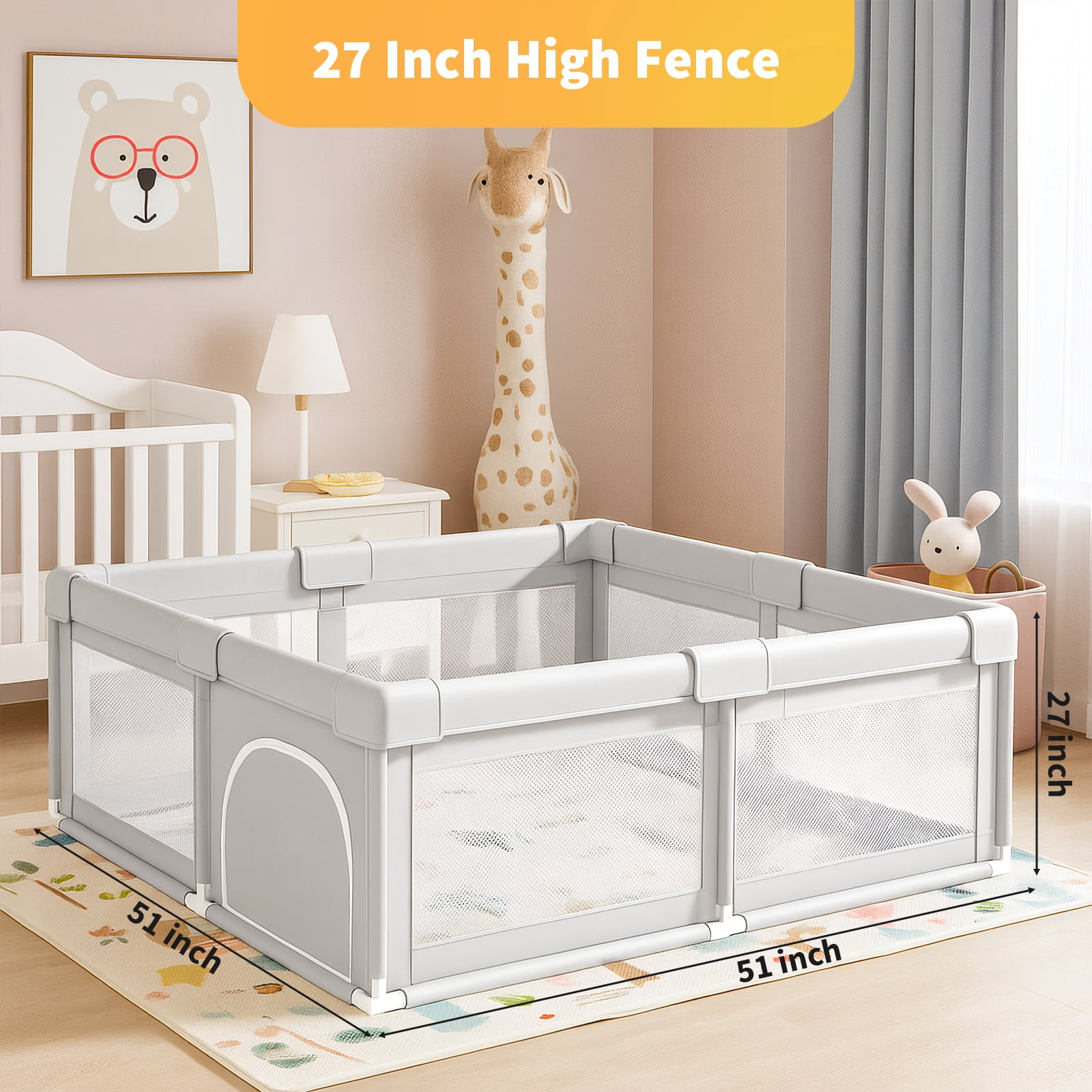 DaPlug Baby Playpen, 51 x 51 inch Indoor & Outdoor Toddler Play Yard Fence for Boys Girls, Gray