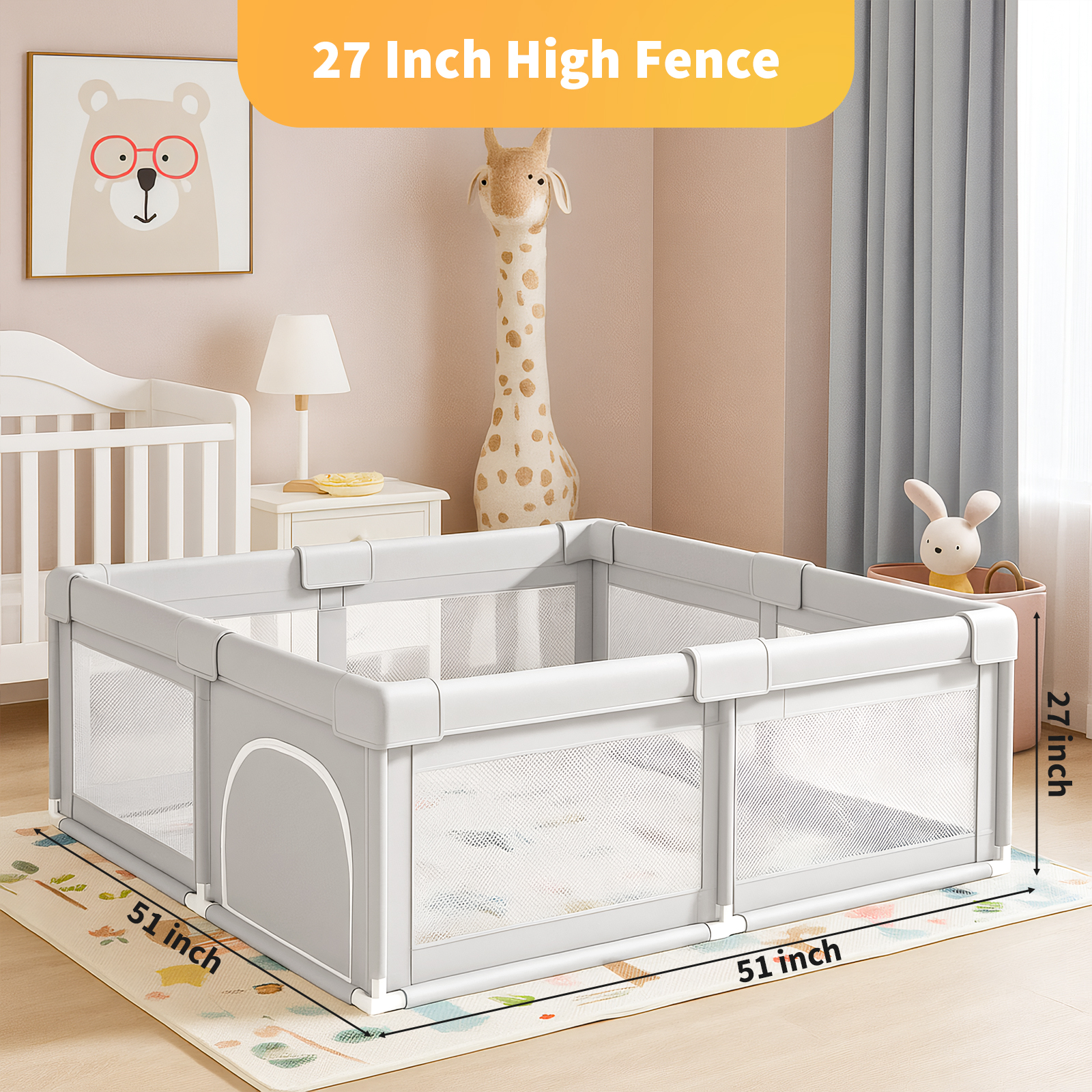 DaPlug Baby Playpen, 51x51", Indoor/Outdoor, Gray photo 7