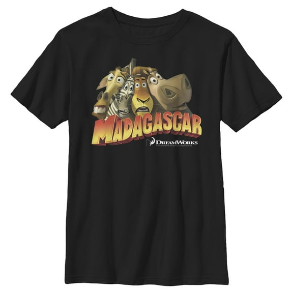 Boy's Madagascar Group Shot Classic Movie Logo Graphic Tee Black Large