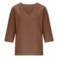 thumbnail image 7 of Womens 3/4 Sleeve Summer Tops Work Clothes Business Casual Outfits Cotton Boho Tops Work Tees Peasant Tops for Women Office Work Tops Cotton Linen Lightweight Tops Brown L, 7 of 7