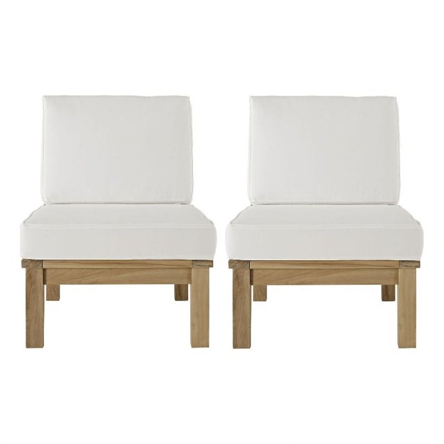 Modway Marina Ensemble Sectionnel de Patio en Bois de Teck 2 Pcs, Naturel/blanc