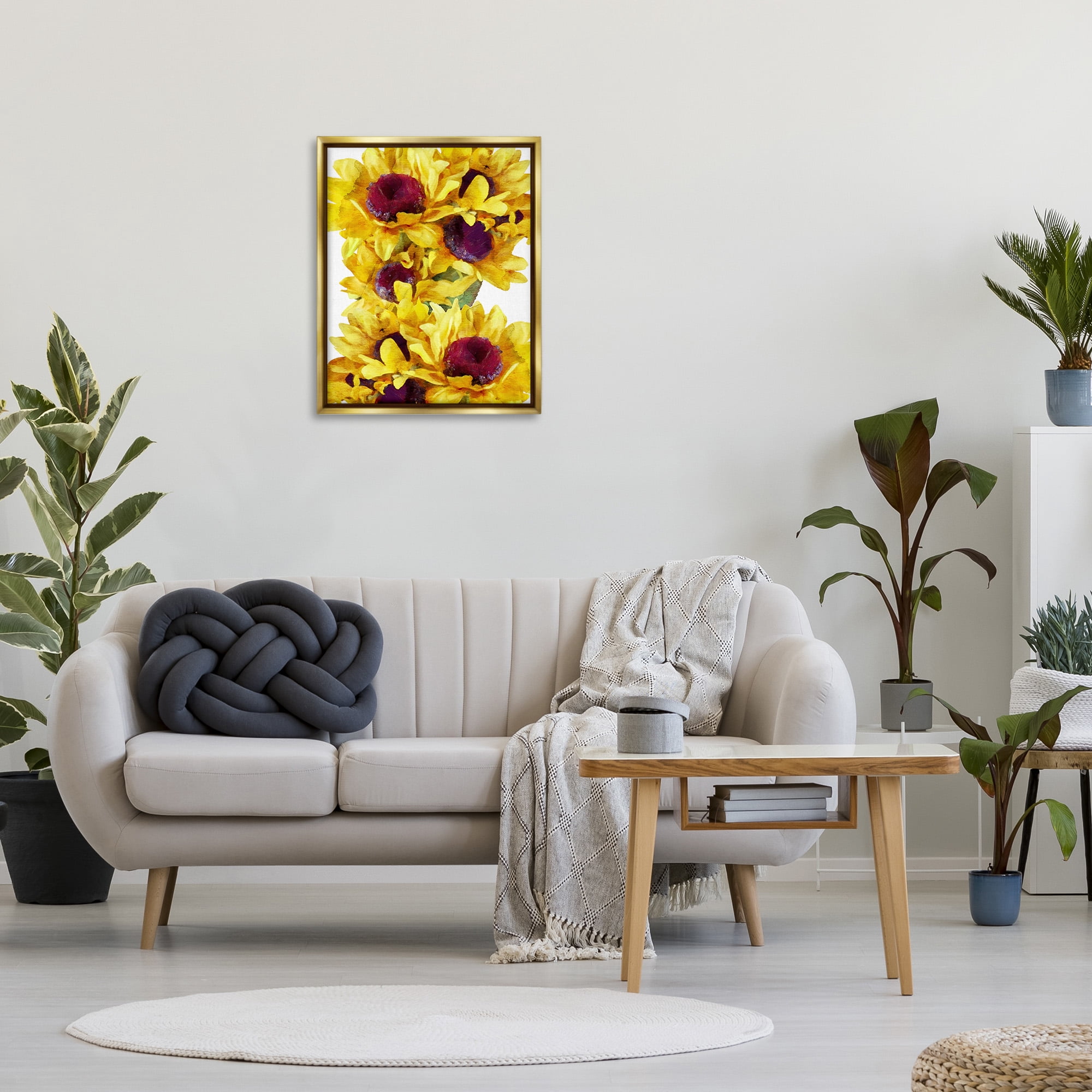 Stupell Industries Overlapping Sunflower Blooms Botanical & Floral Painting Gold Floater Framed Canvas Art Print Wall Art, 25 x 31