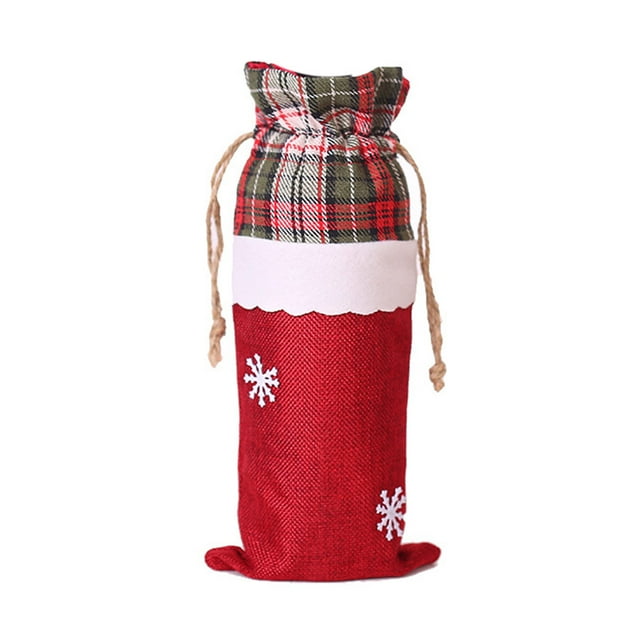 Snowflake Wine Bottle Cover Xmas Drawstring Lace Grid Champagne Bag Home Dining Table Clothes Party New Year Christmas Gift Type 2