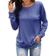 thumbnail image 5 of Xuanfei Women Buttons Solid Color Crew Neck Long Sleeve Top, 5 of 6