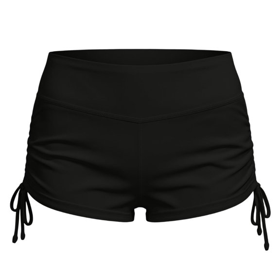 Rexolia Women's High Waist Swim Shorts Ruched Side Tummy Control Yoga Beach Workout Black L