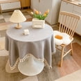 thumbnail image 4 of KGJQ Cotton Linen Tablecloth with Fringed Edges, Washable Solid Color Tablecloth with Tassels, Round Table Cover for Kitchen Dining Room, 4 of 8