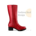 thumbnail image 3 of BLISSFUL STEP Round Toe Low Block Heels Mid Calf Boots for Women Red 7.5, 3 of 6