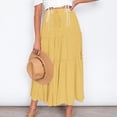 thumbnail image 6 of RUTAYY Women's Skirt Elastic High Waist Boho Style Ruffle Slim Fit A-Line Solid Color Comfortable Breathable Trendy Travel Midi Skirt, 6 of 7