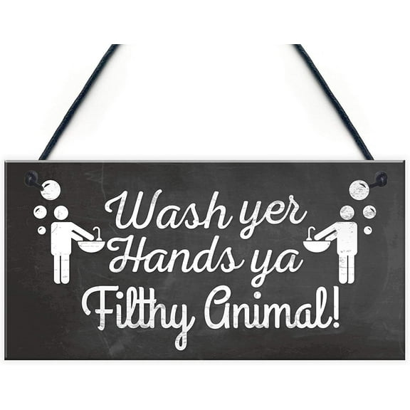 Wood Sign 5x10 Inch Bathroom Toilet Wood Signs Funny Wash Your Hands Wooden Hanging String Sign Plank Plaque Wall Art Decor Front Door Porch Bedroom Restroom Bathroom Gift For Women Men