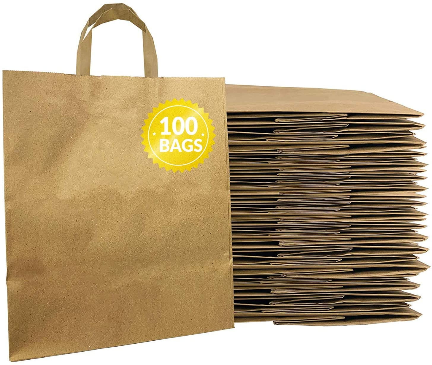 Reli. Kraft Paper Bags w/Handles (100 Pcs) (Large 10"x6.75