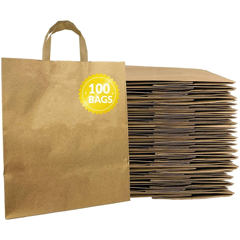Reli. Kraft Paper Bags w/Handles (100 Pcs) (Large 10"x6.75"x12") Large