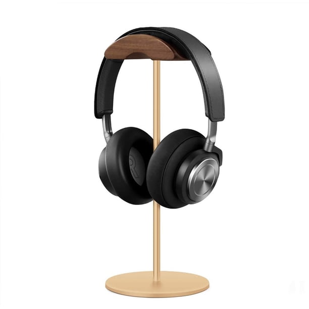 Soporte para auriculares, soporte para auriculares de madera de nogal y aluminio, soporte para auriculares para juegos de nogal natural con base sólida y pesada para todos los tamaños de auriculares (negro) Zhivalor OTTO-LQ-0429
