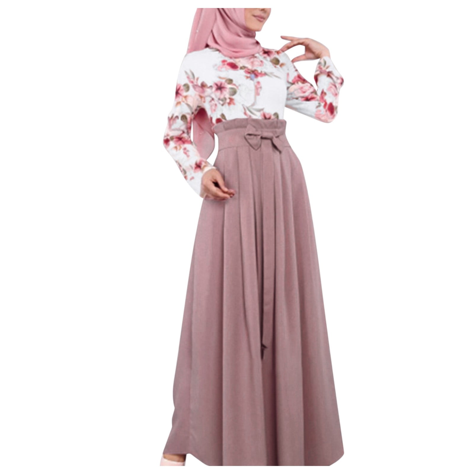 Womens Dress Summer Mini Dress Muslim Casual Abaya Arab Womens Kaftan Robe Muslim Solid Dress Robe Women s Casual Dress Adult Female Clothes Pink Size XXL Walmart