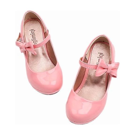 Girls' Mary Jane Patent Leather High Heels - Pink/Red Bow Accent Dress Shoes for Parties & Special Occasions
