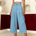 thumbnail image 6 of Mifsaly Linen Cropped Pants Women High Waisted Wide Leg Casual Summer Crop Pant Lightweight Flowy Work office Beach Vacation Outfits with Pockets Light Blue,L, 6 of 8