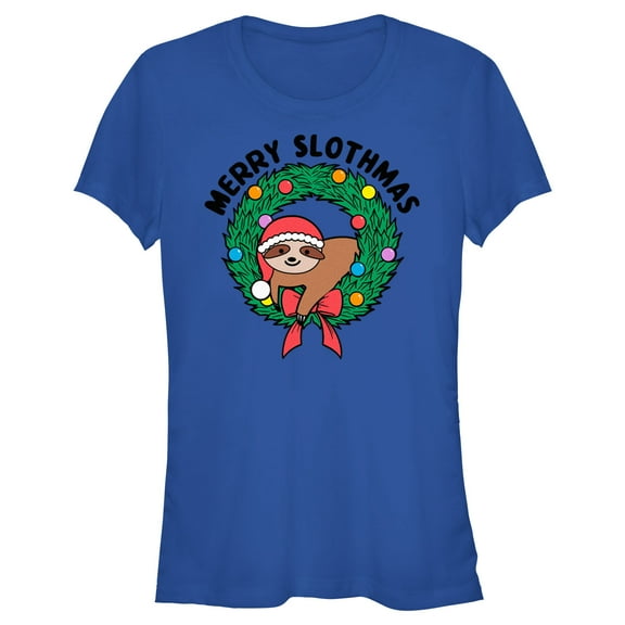 Junior's Lost Gods Merry Slothmas  Graphic Tee Royal Blue 2X Large