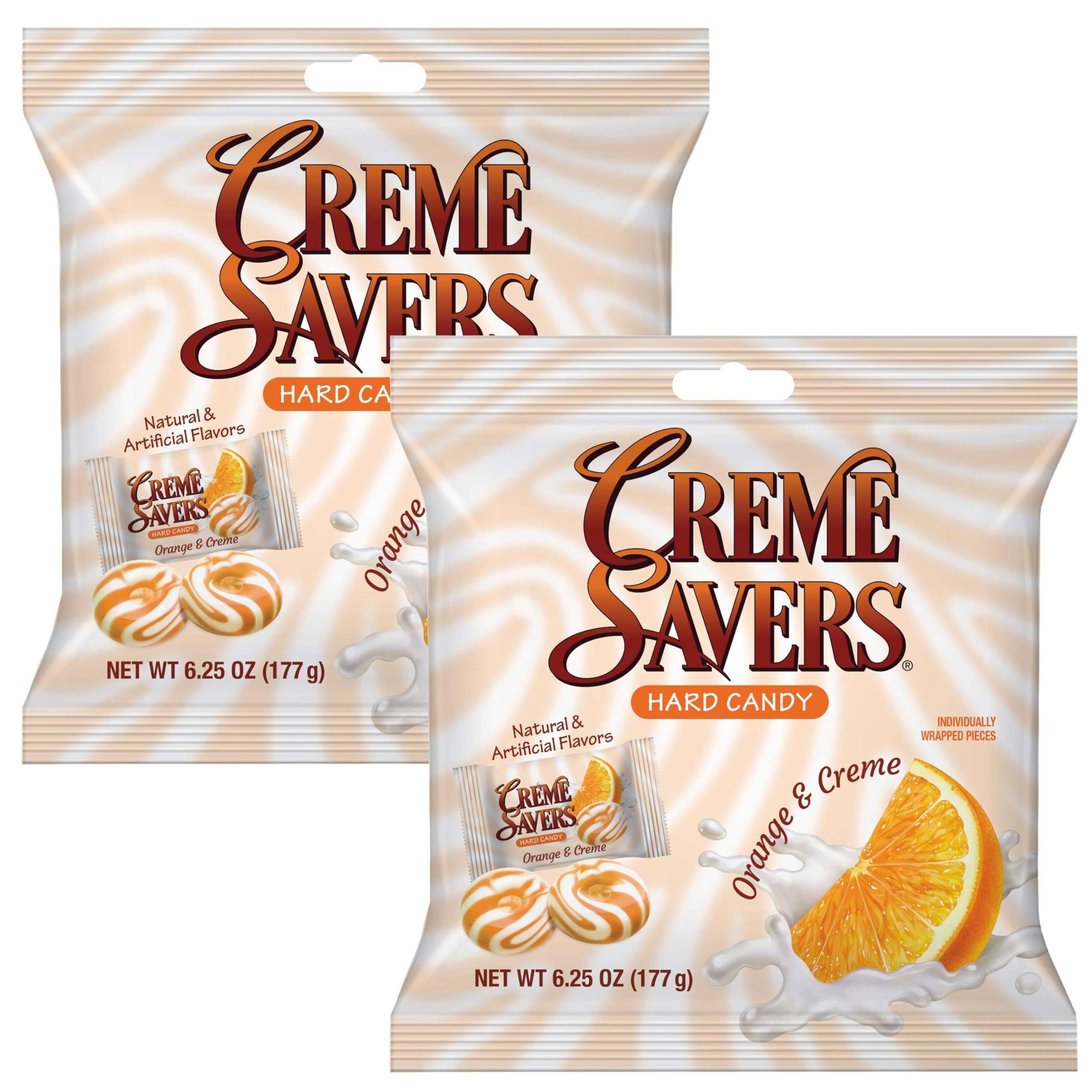 Cream Savers Strawberry & Cream and Orange & Cream, 6.25 Ounce Bag Pack of 4 2 of Each Flavor, Individually Wrapped Hard Candy, Orange Candy, Strawberry Candy, The Hampton Candy Company