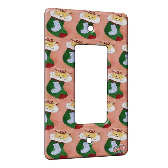 KuzmarK™ 1 Gang Rocker Wall Plate - Corgi Christmas Stocking JOY Set J Dog Modern Art by Denise Every