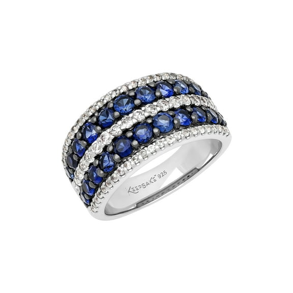 3 Carat TGW Created Blue and White Sapphire Women's "Cyan Gem" Anniversary Band in Sterling Silver
