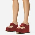 thumbnail image 4 of YDN Women Comfy Open Toe Slip On Mules Wedge High Heels Flip Flop Platform Slippers Summer Party Event Shoes Size 13 Red, 4 of 4