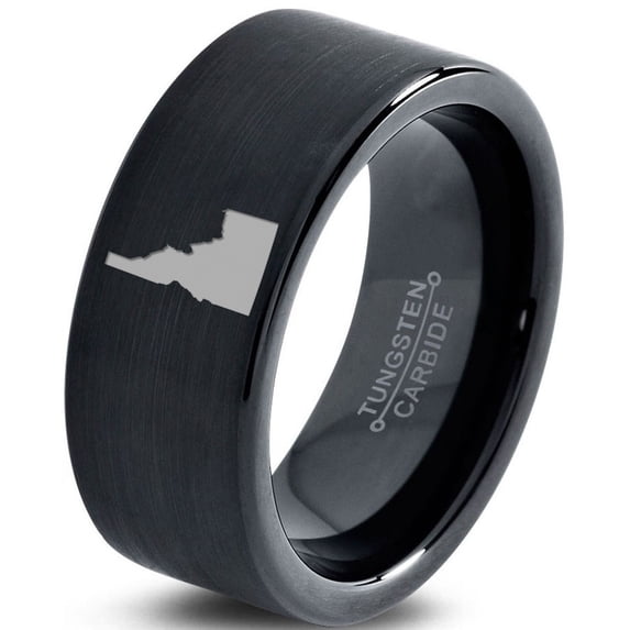 Tungsten Idaho The Gem State Band Ring 9mm Men Women Comfort Fit Black Flat Cut Brushed Polished