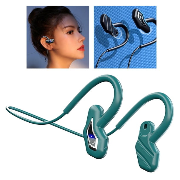 Auricures Bluetooth 5,0 de conducción ósea, auricures inalámbricos resistentes al sudor, auricures deportivos con auricures de excursi Verde con TF